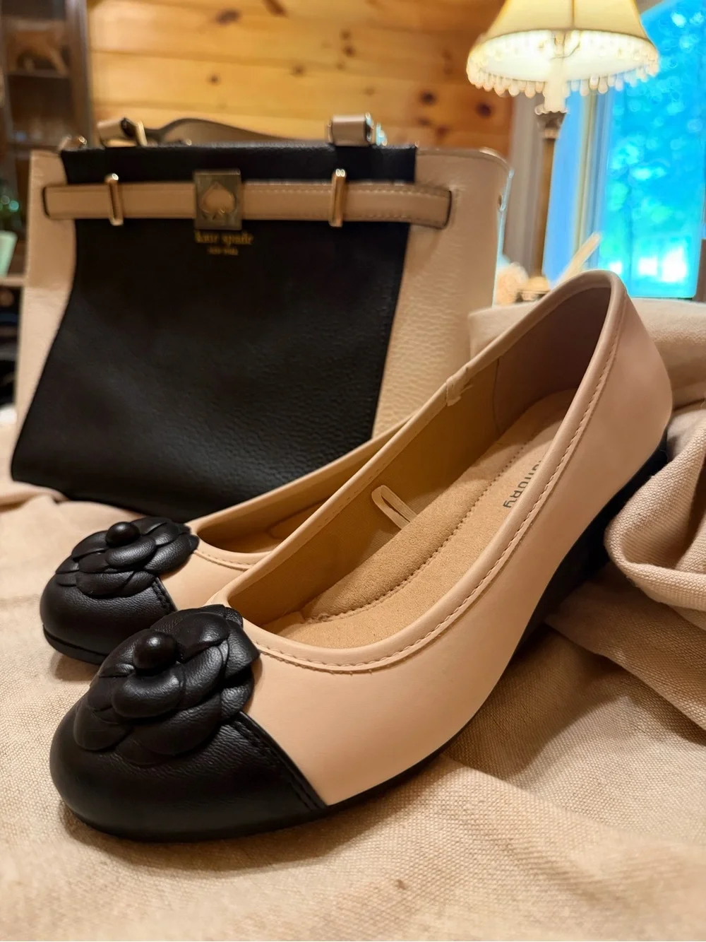 CL by Laundry Cream Ballet Flats with Black Floral Toe